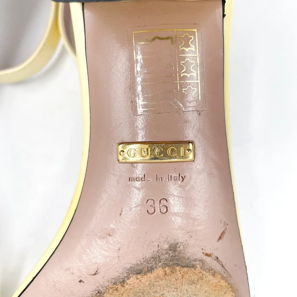 Gucci Horsebit Sandals Butter Yellow Patent Leather Low Heel Sz 36 / 6 - Picture 11 of 12